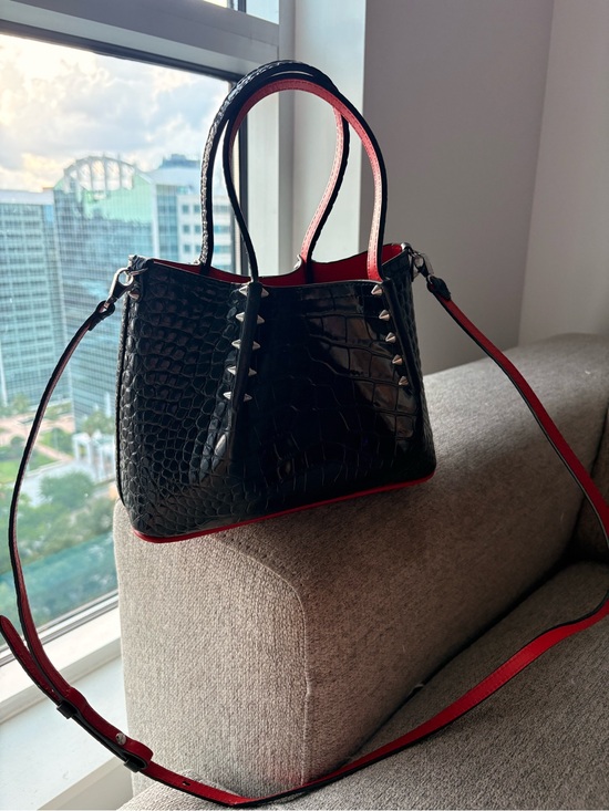 Christian Louboutin Handbags - Christian Louboutin Black Croc-Embossed Tote with Red Trim No Box